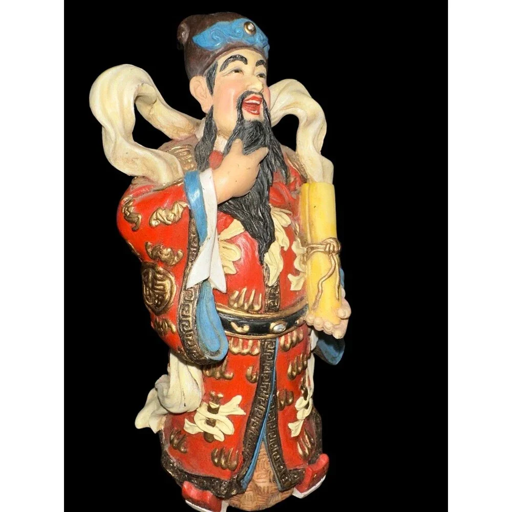 Vintage Chinese Immortal Scholar Figurine Lu God Prosperity Scroll Resin 7